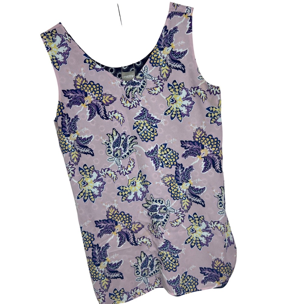 Chico's Tank Top‎ Women Size 0 Pink Purple Floral Reversible Geometric PB31